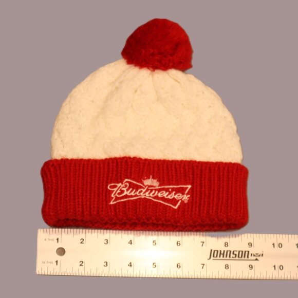 Budweiser Red & Cream Knit Beanie Pom Hat – St. Louis Flagship Purchase - Picture 3 of 4